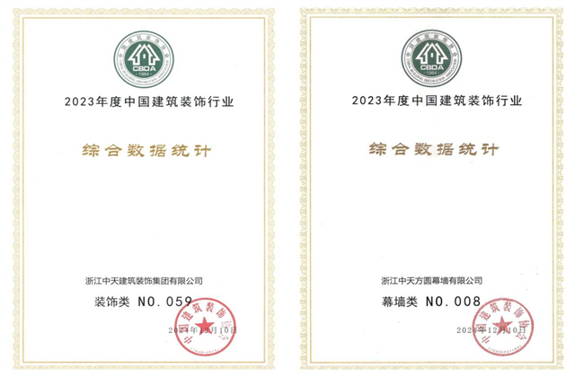 evo视讯装饰集团位列2023年度中国建筑装饰企业百强59位、幕墙百强第8位